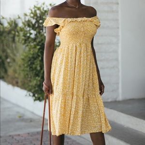 Morning lavender yellow floral midi dress